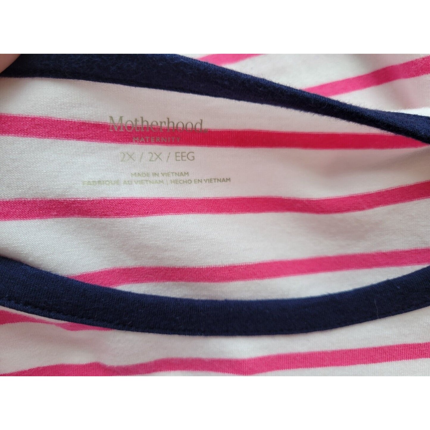 Motherhood Maternity Women Top 2X Plus Tee 3/4 Sleeve Pink Stripe Cotton Blend