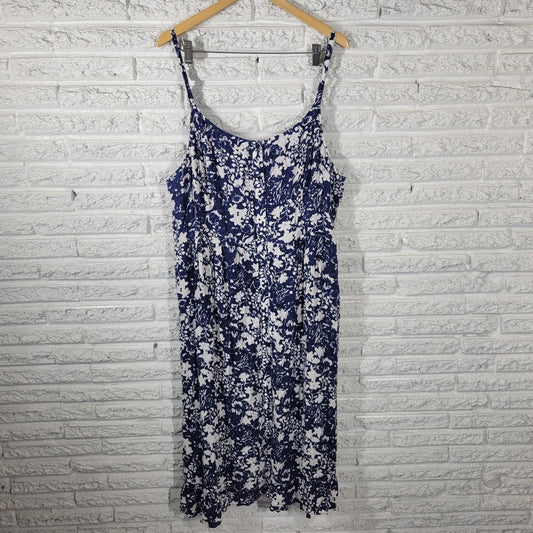 GH Bass Co Women Dress XXL Plus Slip Midi Blue Floral Lined Adjustable Spaghetti