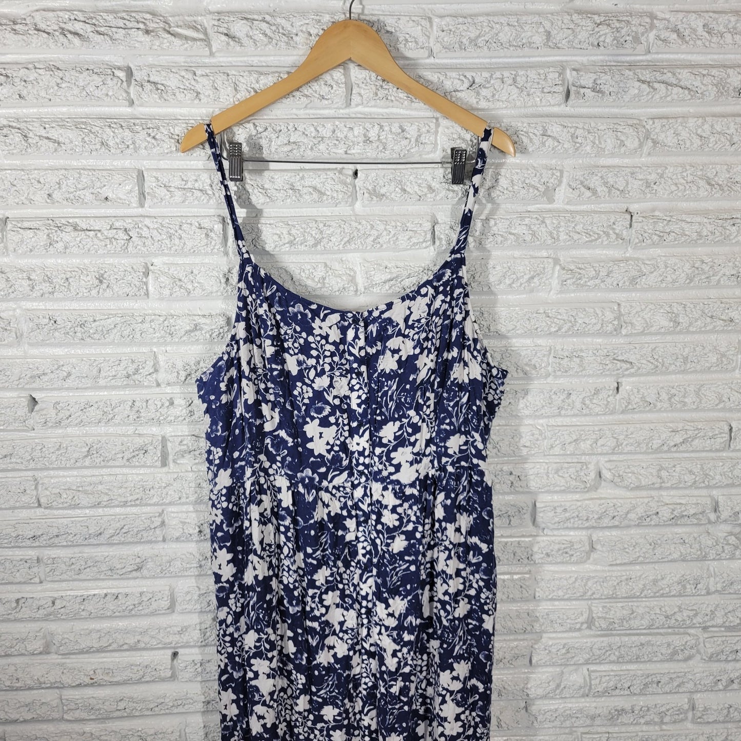 GH Bass Co Women Dress XXL Plus Slip Midi Blue Floral Lined Adjustable Spaghetti