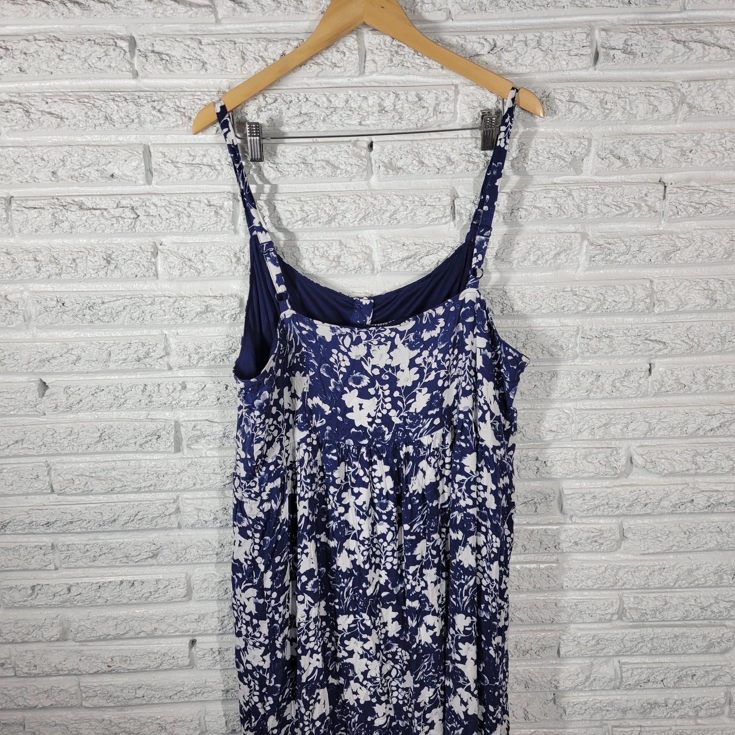 GH Bass Co Women Dress XXL Plus Slip Midi Blue Floral Lined Adjustable Spaghetti