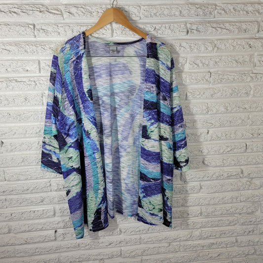 Catherines Womens Top 3X Plus Cardigan Knit Open Blue Watercolor Lightweight