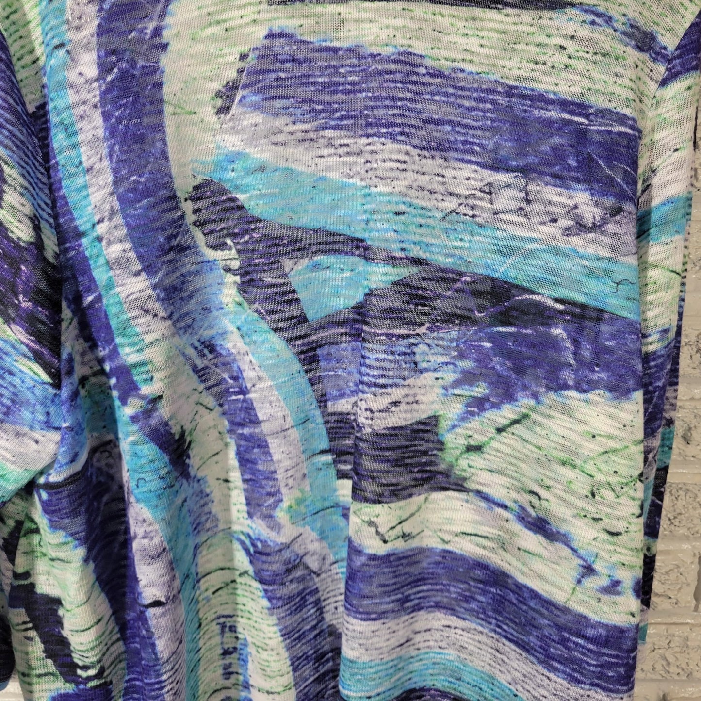 Catherines Womens Top 3X Plus Cardigan Knit Open Blue Watercolor Lightweight