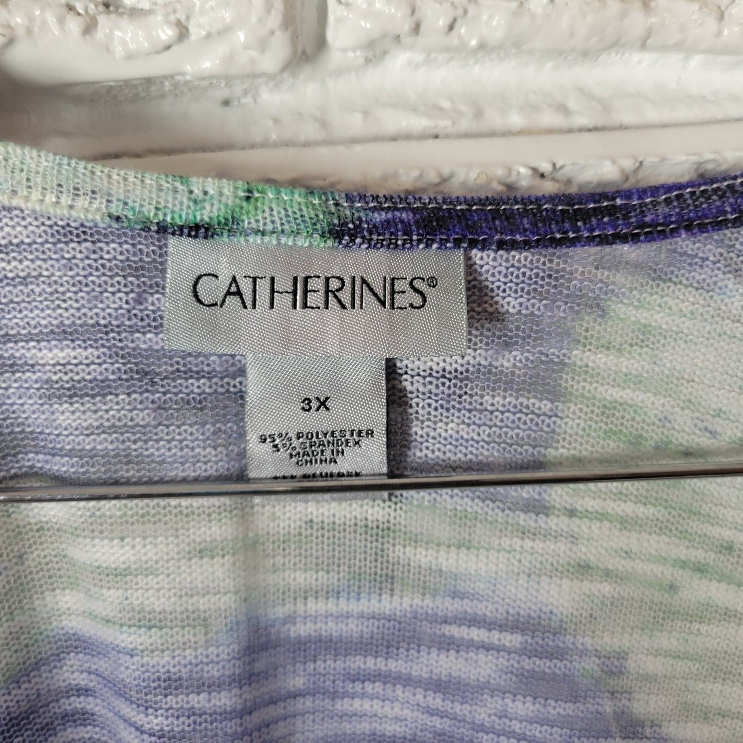 Catherines Womens Top 3X Plus Cardigan Knit Open Blue Watercolor Lightweight