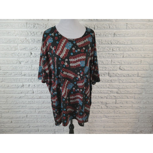 Patriotic Lularoe Women Top 3XL Tunic Tee Short Sleeve Black Red Asymmetric