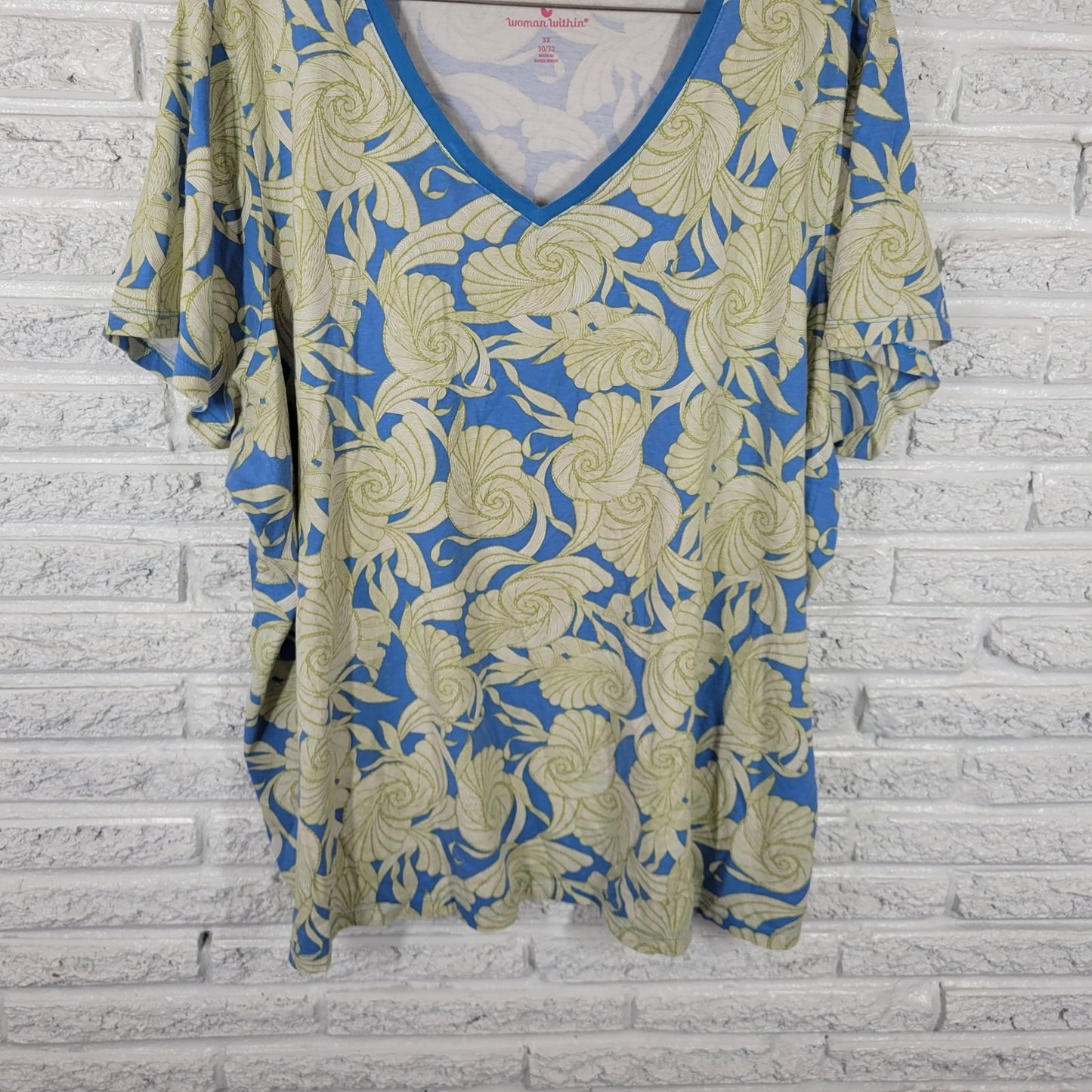 Woman Within Women Top 3X Plus Tee Short Sleeve Blue Green Nautilus Comfy Cotton