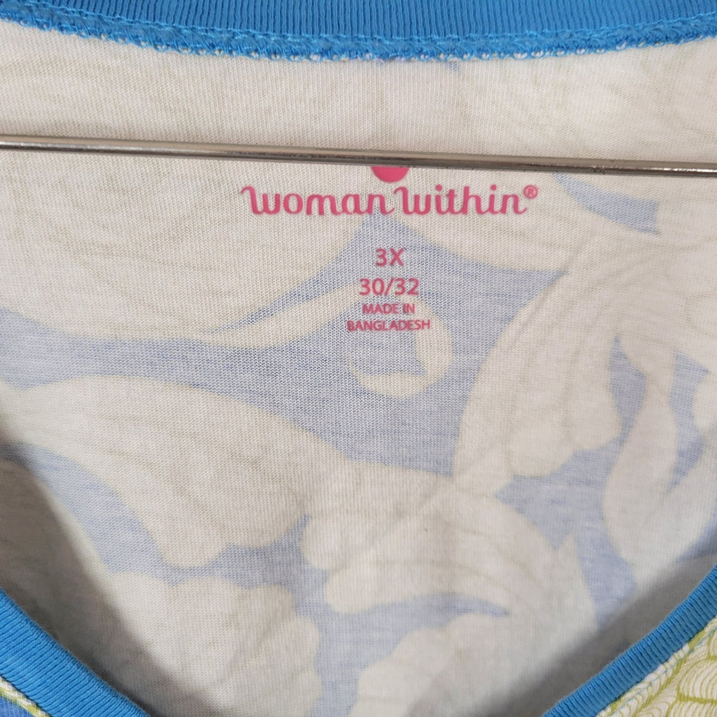 Woman Within Women Top 3X Plus Tee Short Sleeve Blue Green Nautilus Comfy Cotton