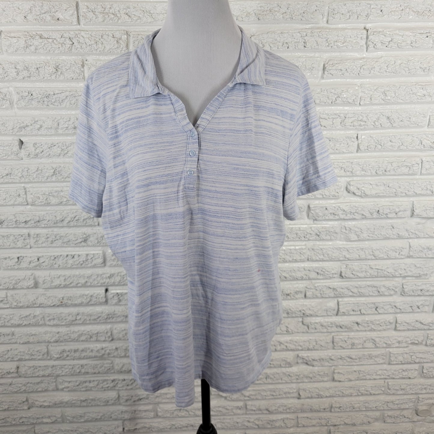 Croft Barrow Women Top 1X Plus Polo Short Sleeve Blue Stripe Cotton Blend Casual