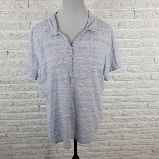 Croft Barrow Women Top 1X Plus Polo Short Sleeve Blue Stripe Cotton Blend Casual