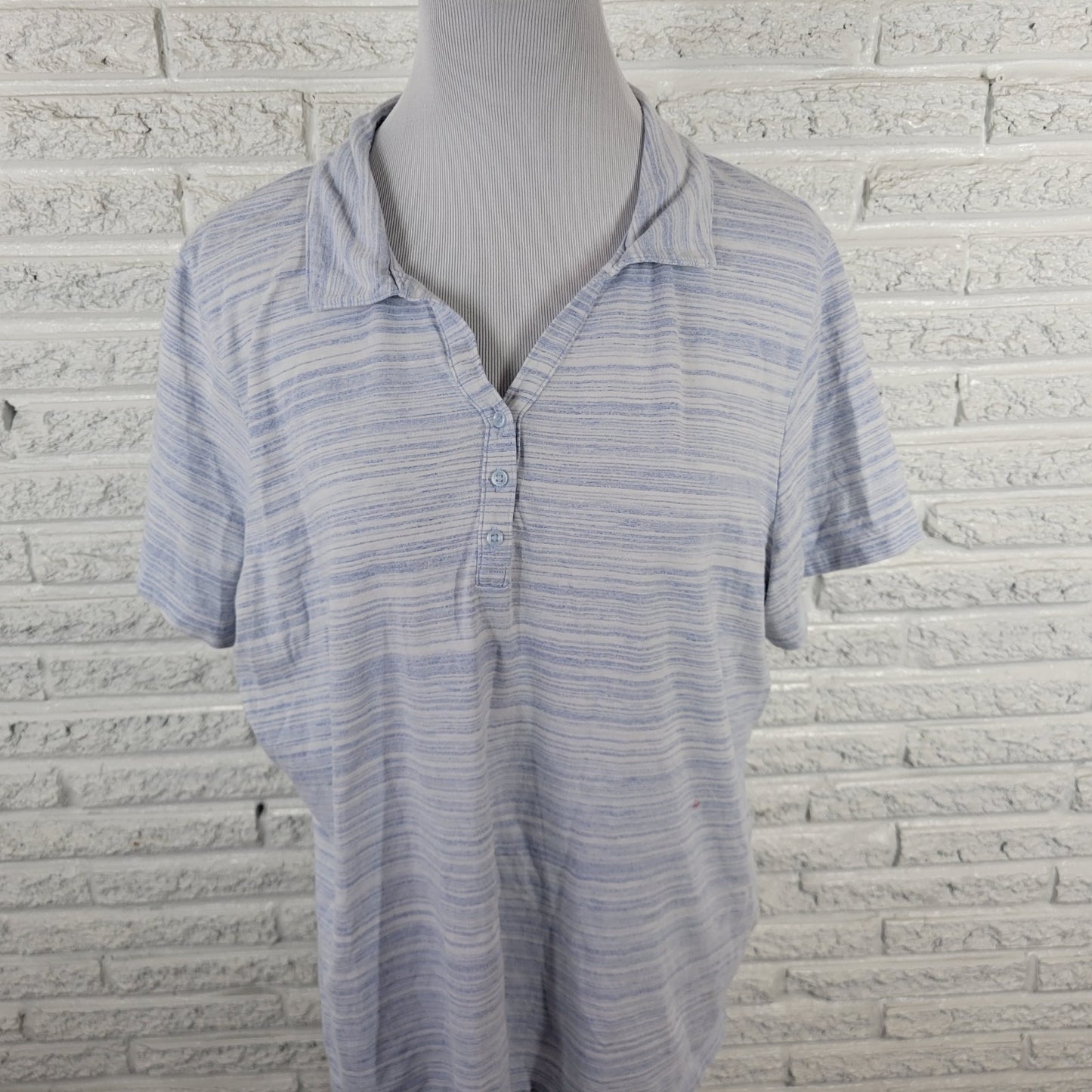 Croft Barrow Women Top 1X Plus Polo Short Sleeve Blue Stripe Cotton Blend Casual