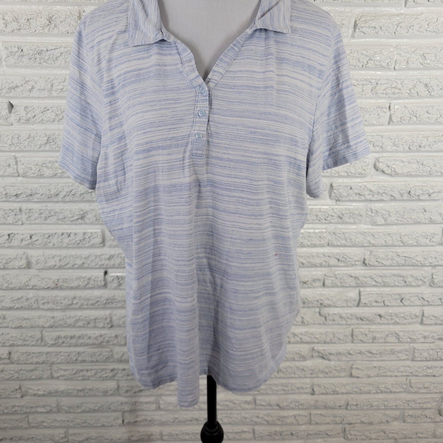Croft Barrow Women Top 1X Plus Polo Short Sleeve Blue Stripe Cotton Blend Casual