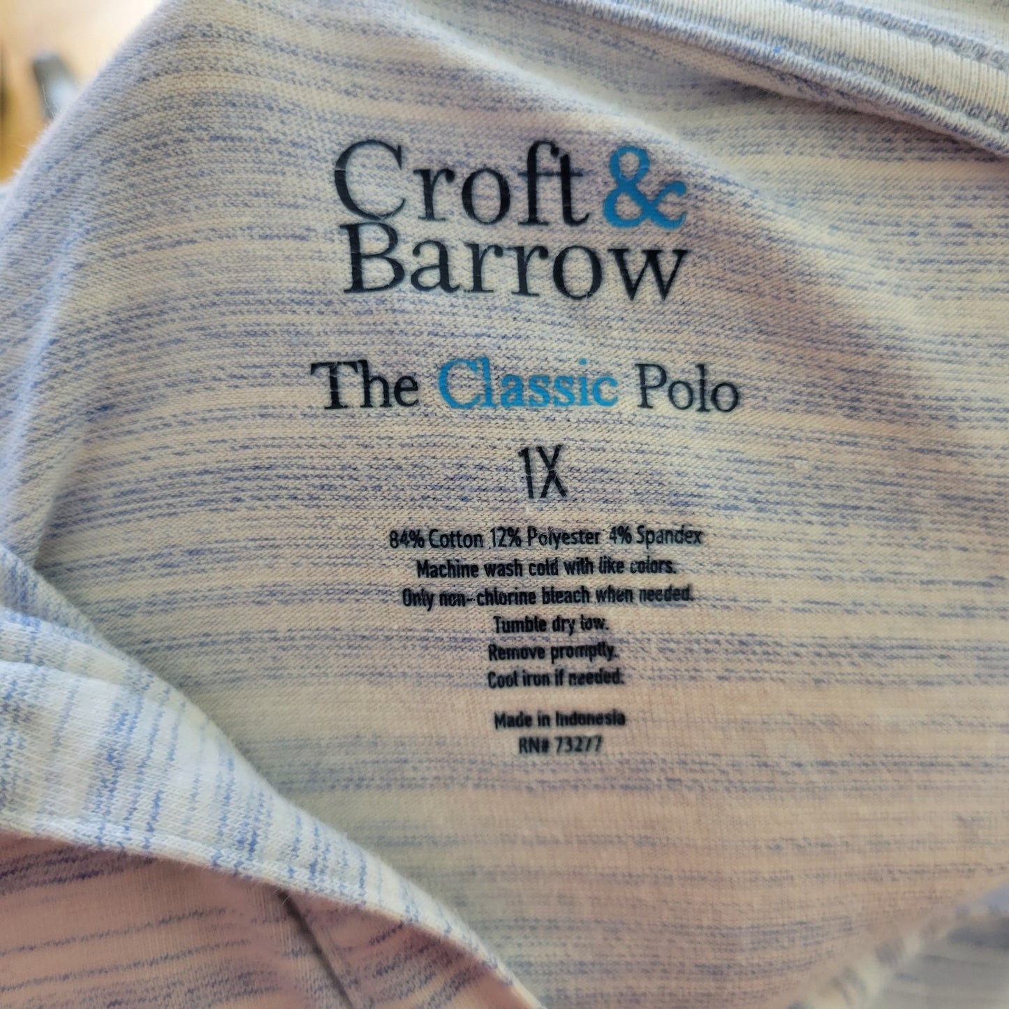 Croft Barrow Women Top 1X Plus Polo Short Sleeve Blue Stripe Cotton Blend Casual