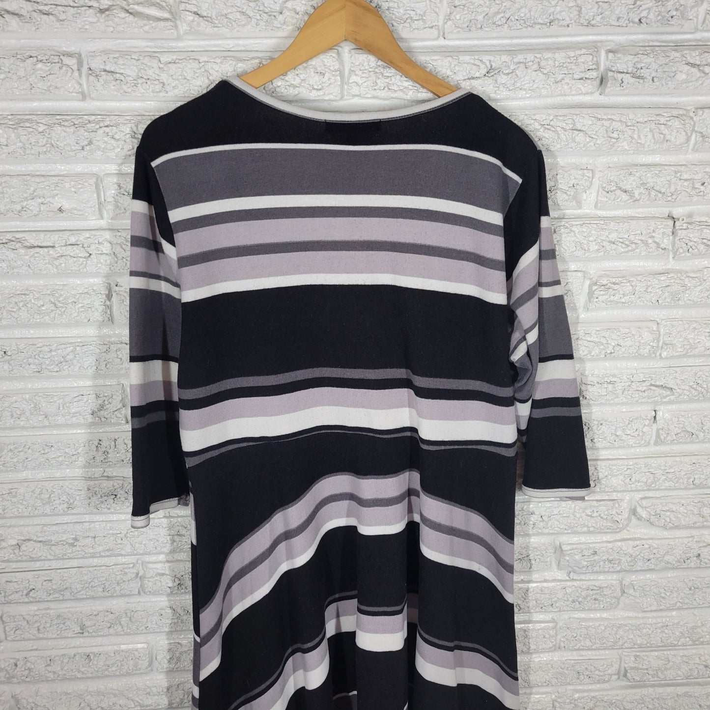 Derek Heart Womens Dress 2X Plus Sweater Mini Black Gray Stripe Comfy Poly Blend