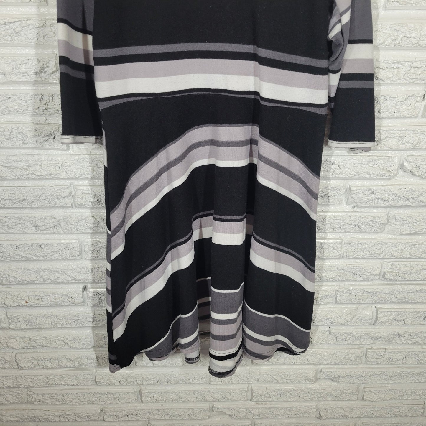 Derek Heart Womens Dress 2X Plus Sweater Mini Black Gray Stripe Comfy Poly Blend