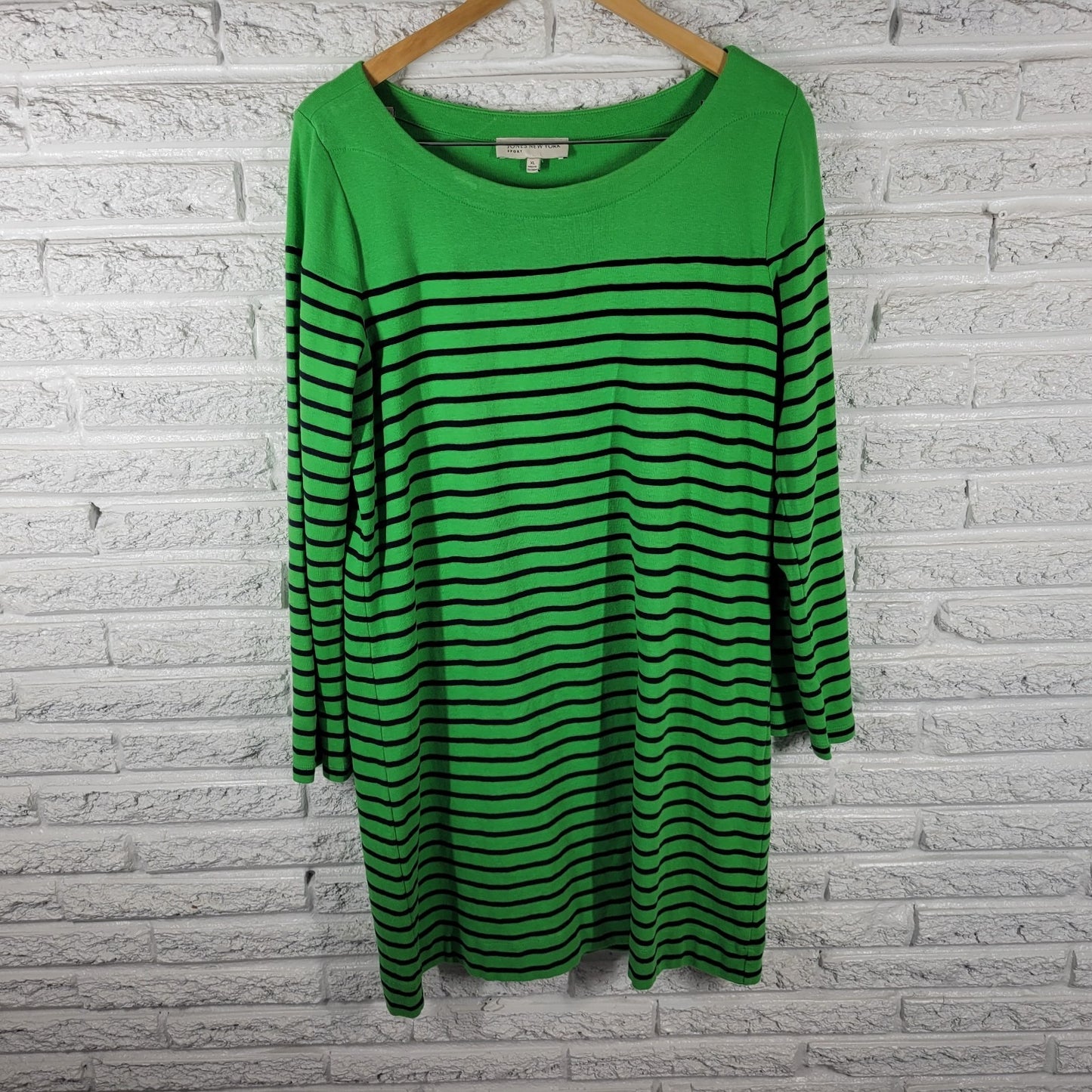 Jones New York Womens Dress XL Mini Roll Tab Sleeve Green Stripe Cotton Knit