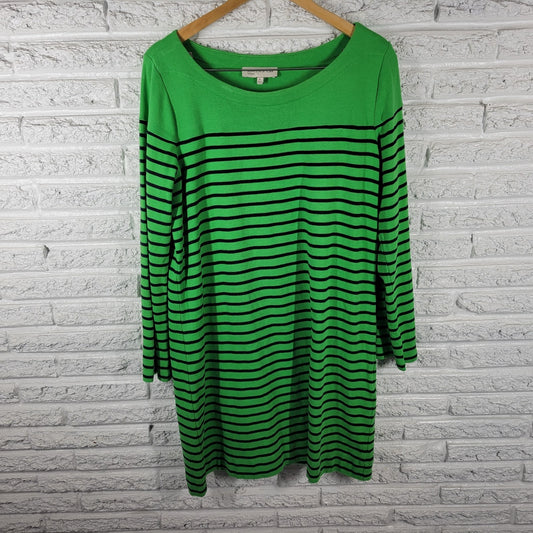 Jones New York Womens Dress XL Mini Roll Tab Sleeve Green Stripe Cotton Knit