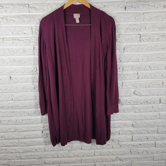 Chicos Womens Sweater 3 Standard XL Cardigan Open Burgundy Rayon Office Casual