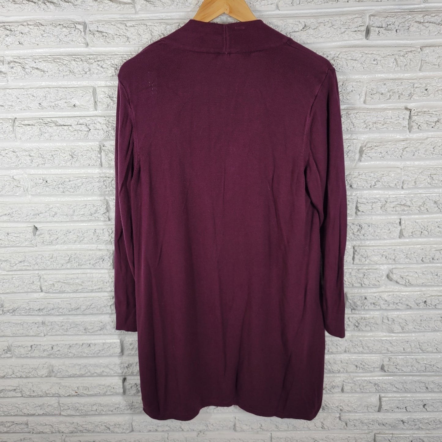 Chicos Womens Sweater 3 Standard XL Cardigan Open Burgundy Rayon Office Casual