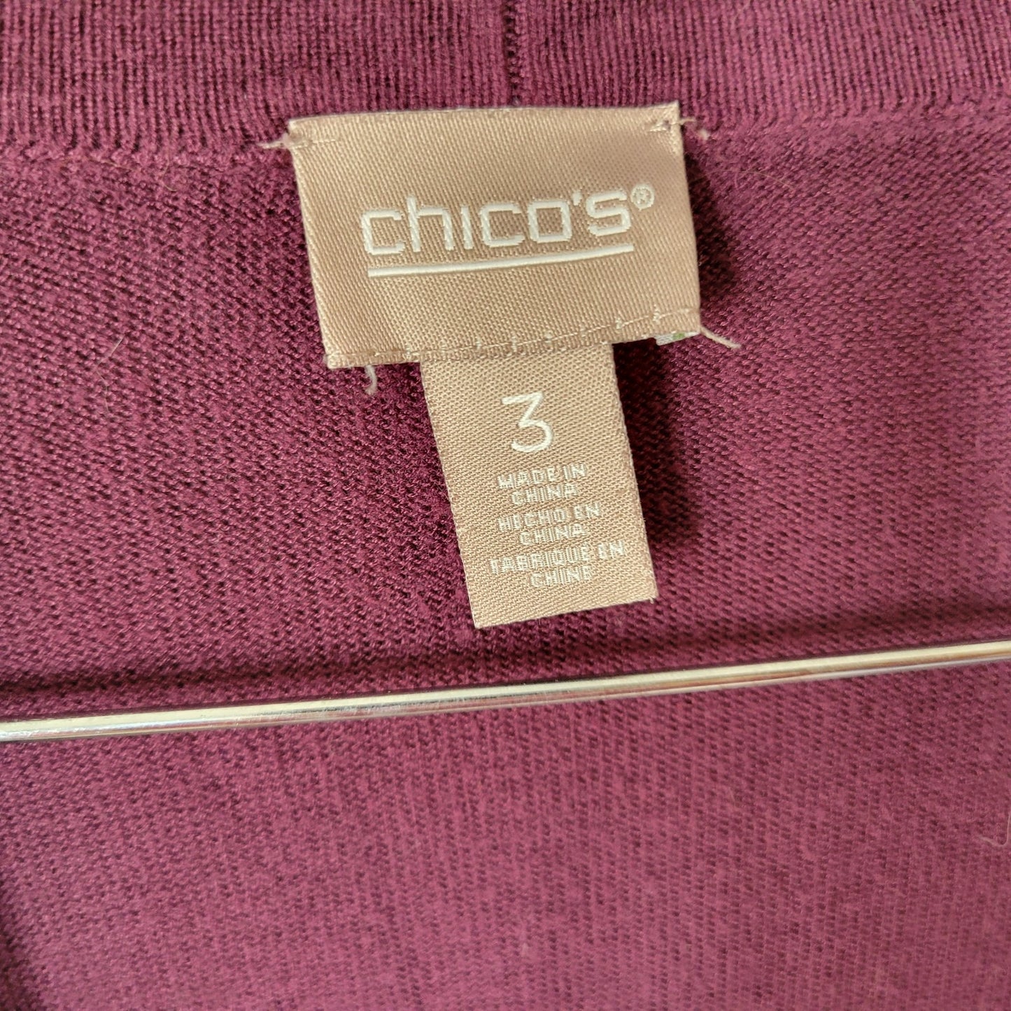 Chicos Womens Sweater 3 Standard XL Cardigan Open Burgundy Rayon Office Casual