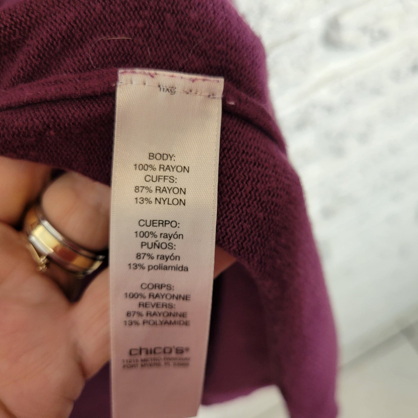 Chicos Womens Sweater 3 Standard XL Cardigan Open Burgundy Rayon Office Casual