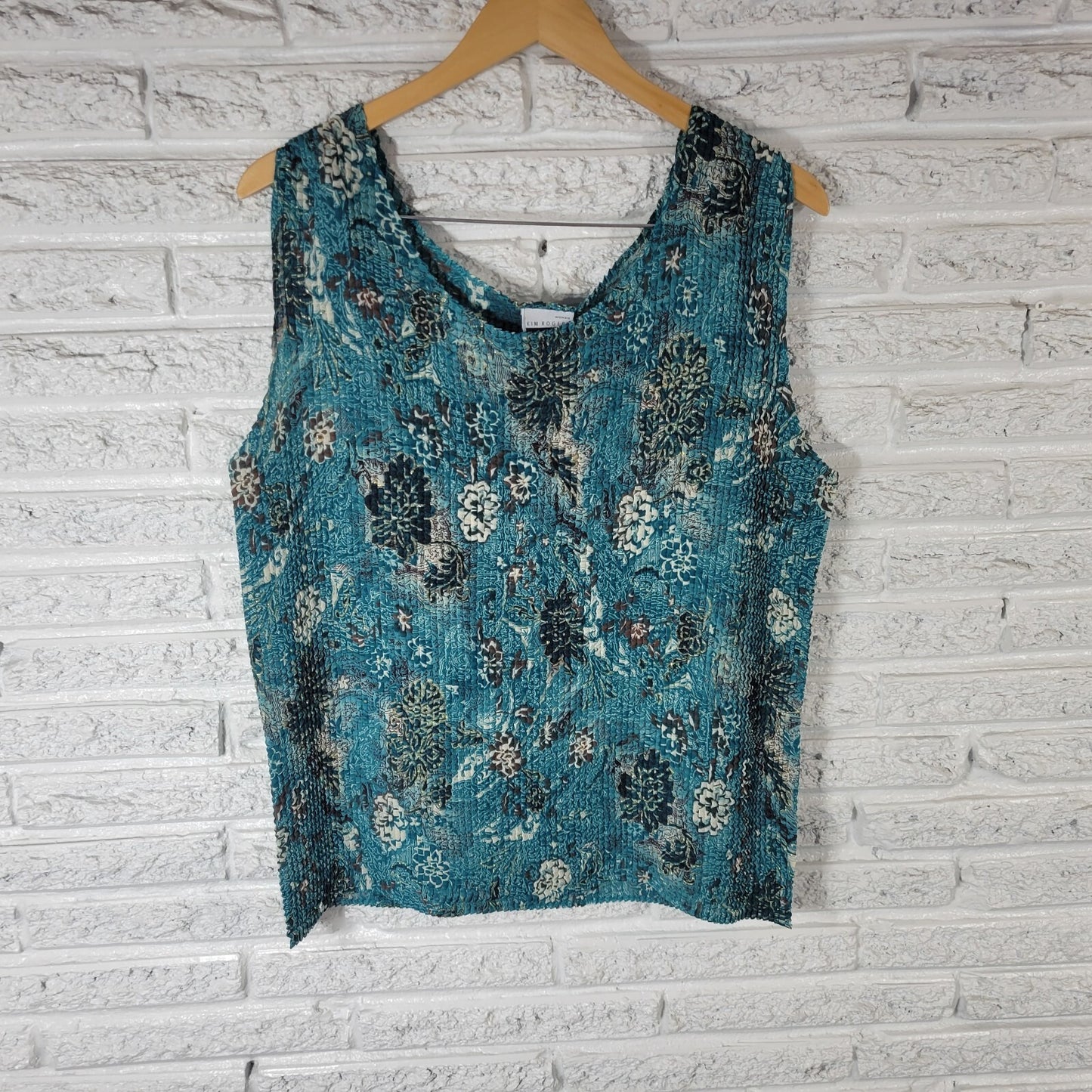Kim Rogers Womens Top 1X Plus Sleeveless Thin Crinkle Crepe Blue Black Floral