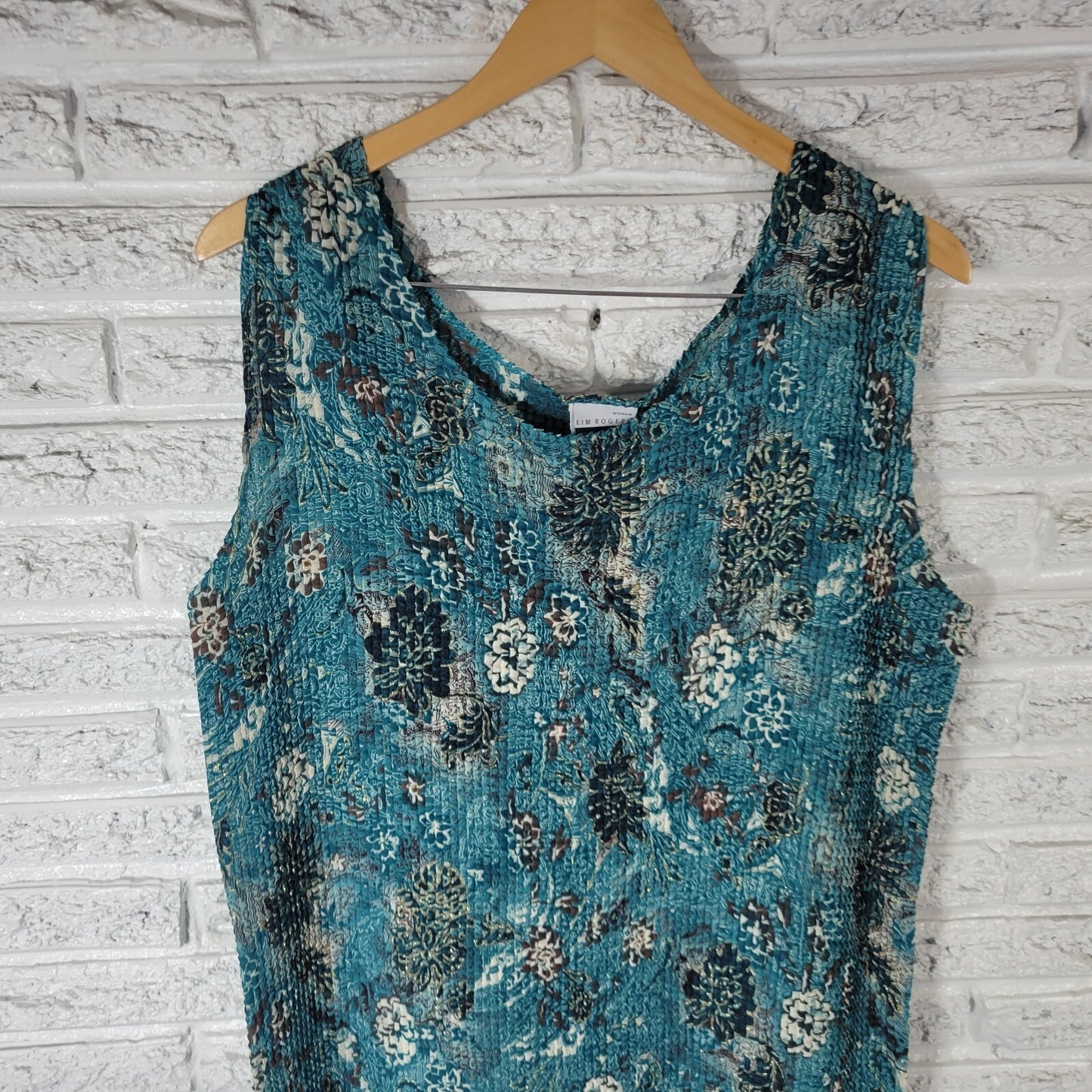 Kim Rogers Womens Top 1X Plus Sleeveless Thin Crinkle Crepe Blue Black Floral