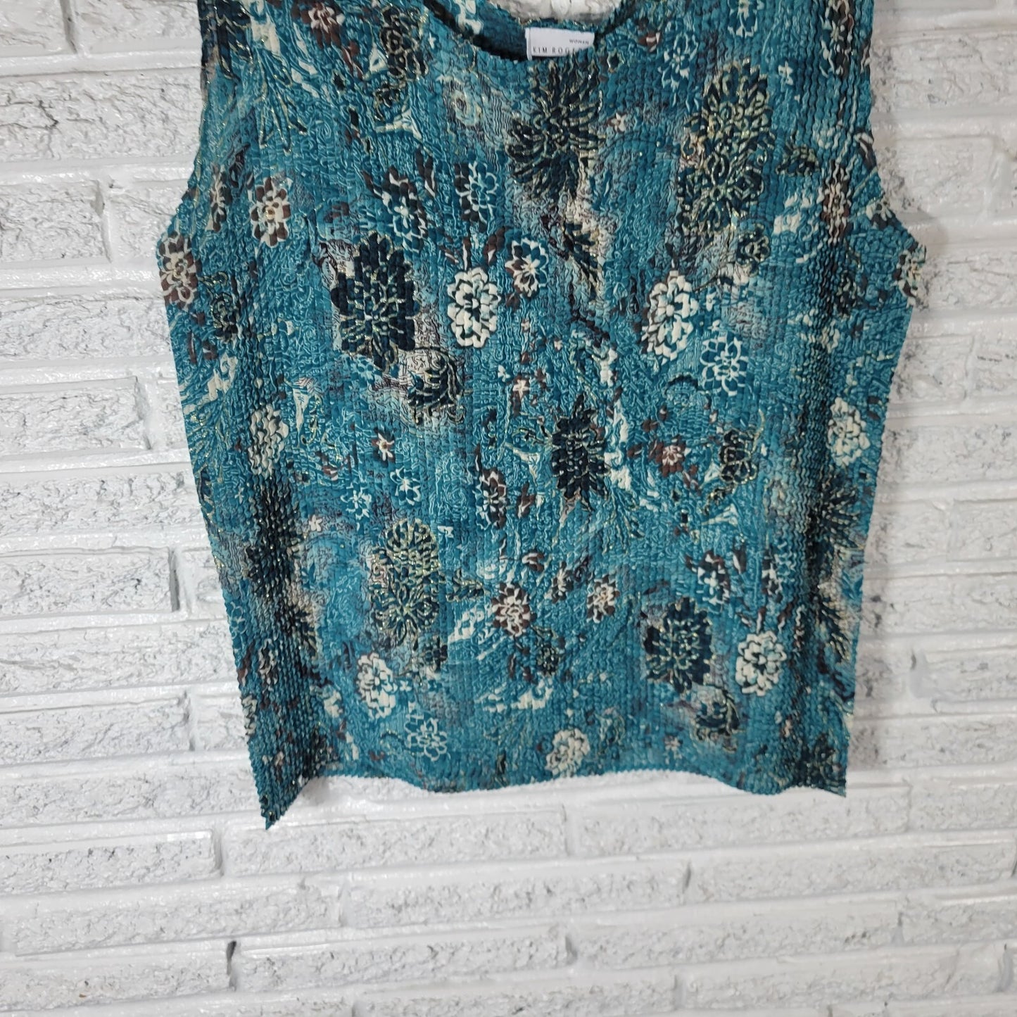 Kim Rogers Womens Top 1X Plus Sleeveless Thin Crinkle Crepe Blue Black Floral