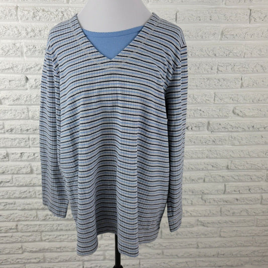 Bobbie Brooks Women Top 22 24 Plus  Long Sleeve Pullover Heavy Knit Blue Stripe