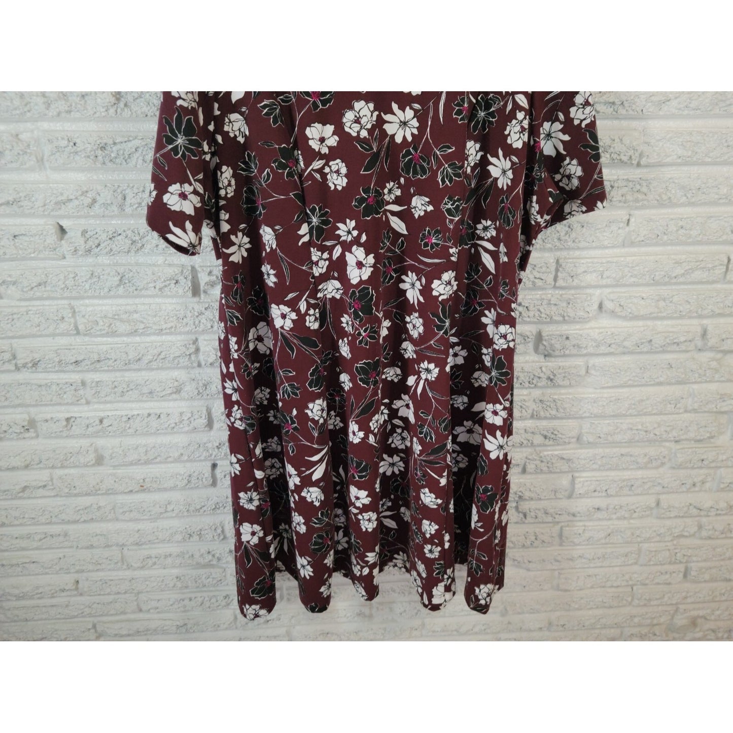 Jessica London Womens Dress 28W Plus Short Sleeve Casual Burgundy Floral Casual