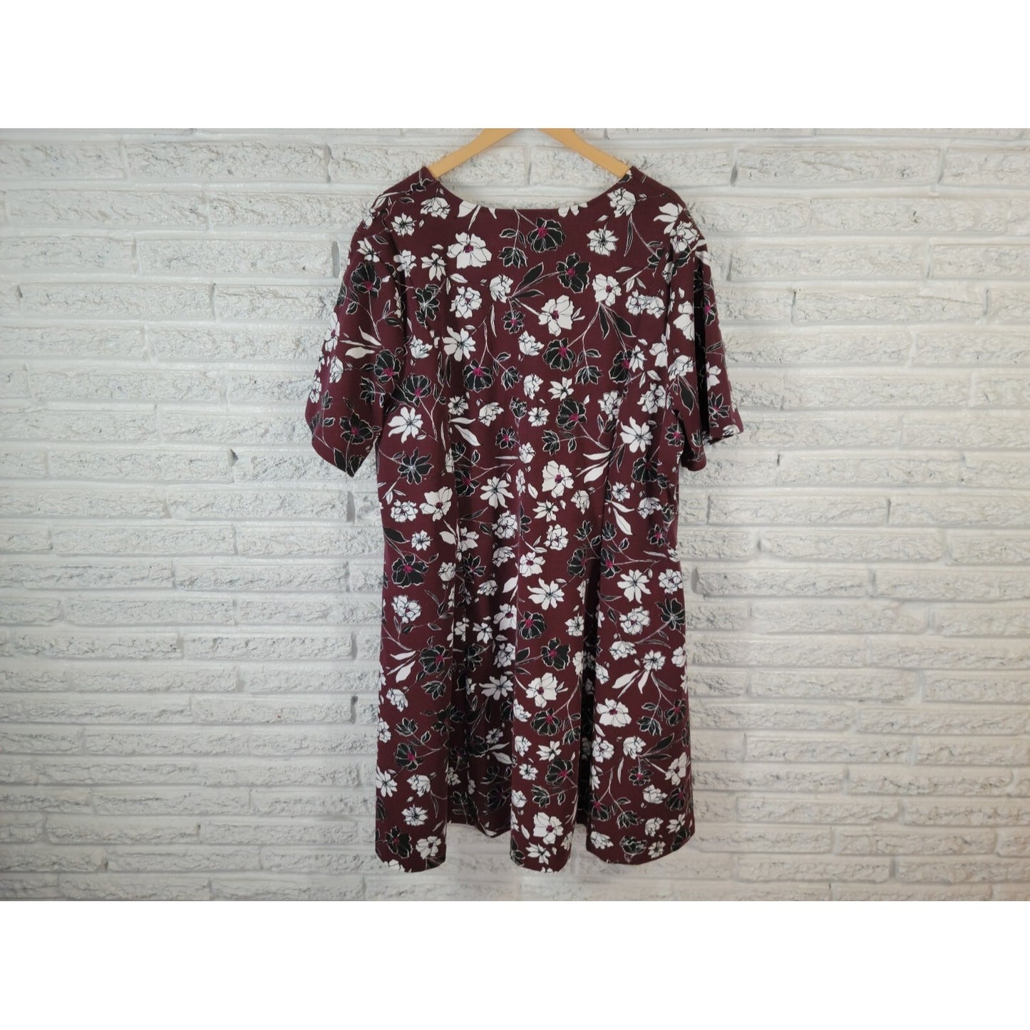 Jessica London Womens Dress 28W Plus Short Sleeve Casual Burgundy Floral Casual
