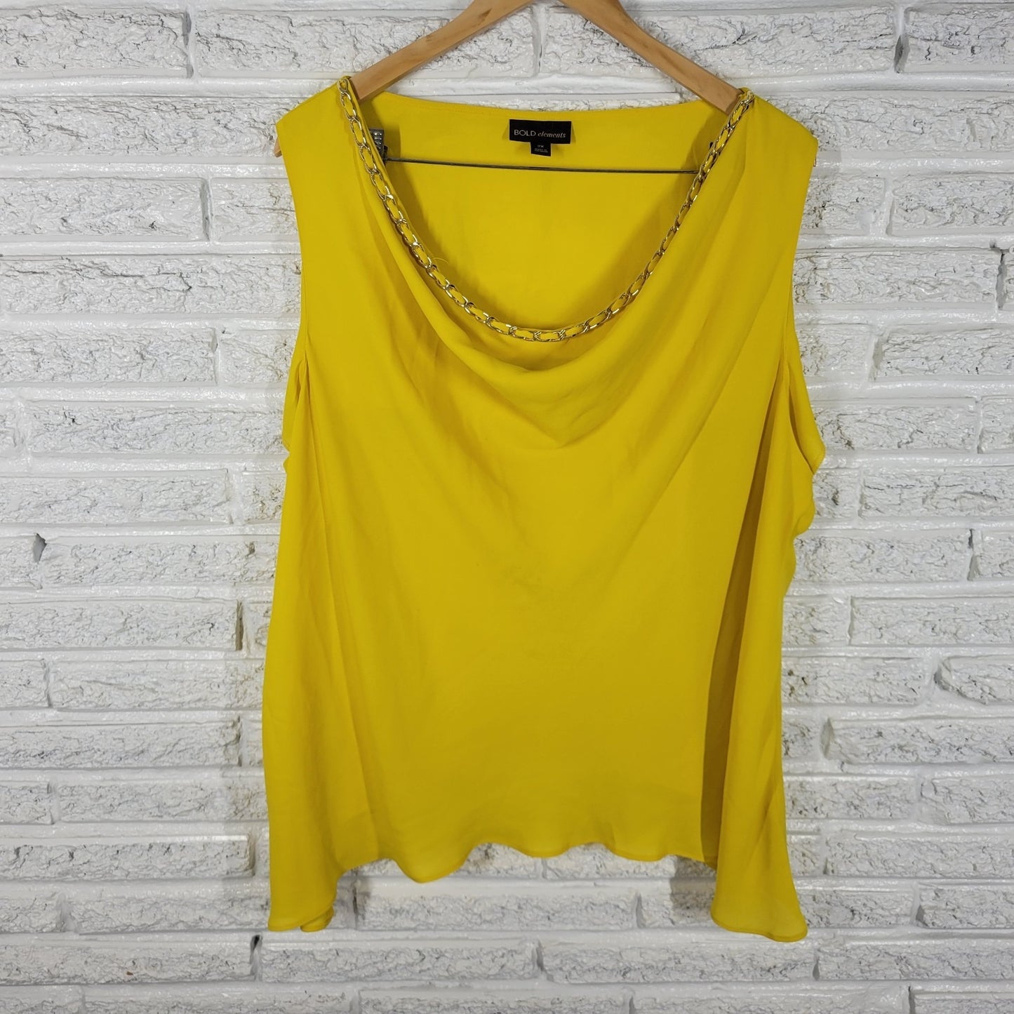 Bold Elements Womens Top 2X Plus Sleeveless Yellow Cowl Chain Neck