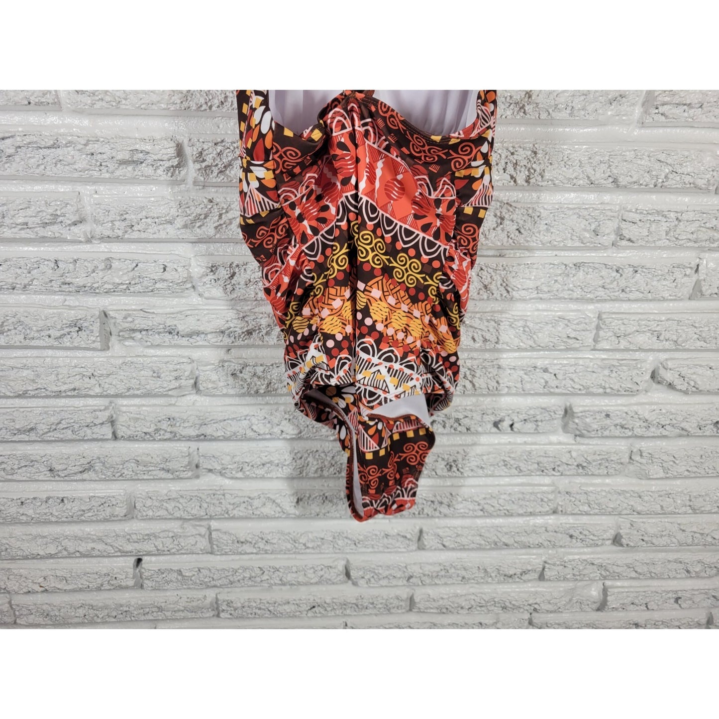 Suzanne Betro Women XL One Piece Swimsuit Orange Halter Criss Cross Back Swim
