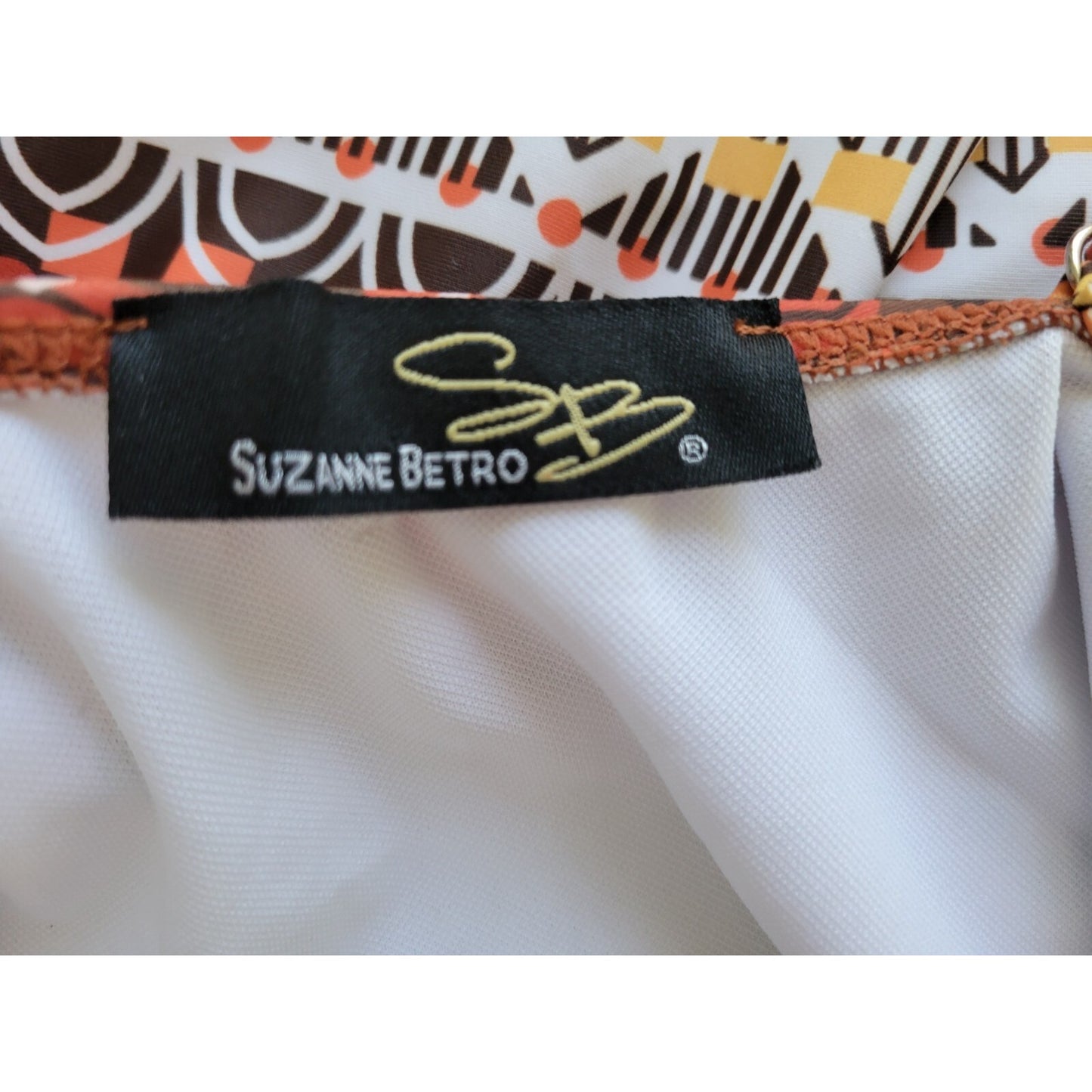 Suzanne Betro Women XL One Piece Swimsuit Orange Halter Criss Cross Back Swim
