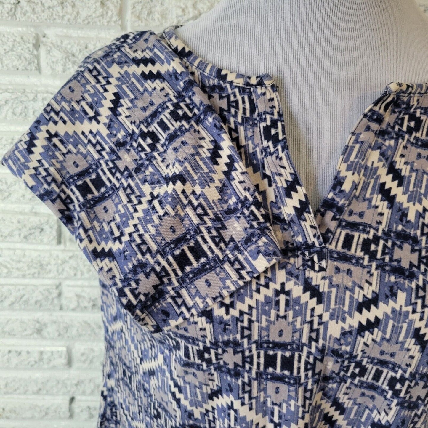 Kim Rogers Women Top Extra Large XL 3/4 Sleeve Blue Gray Geometric Cotton Casual