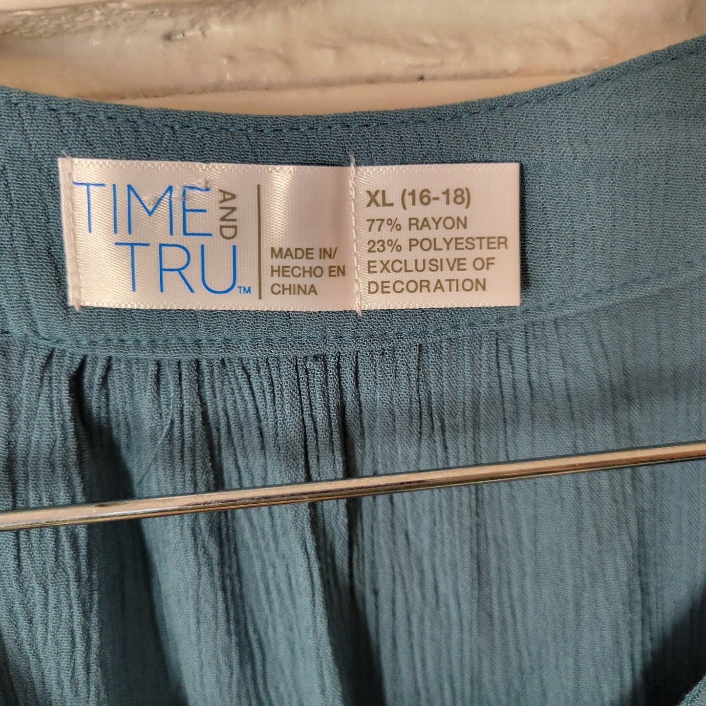 Time Tru Womens Dress Extra Large Mini Cold Shoulder Blue Embroidered Crinkle