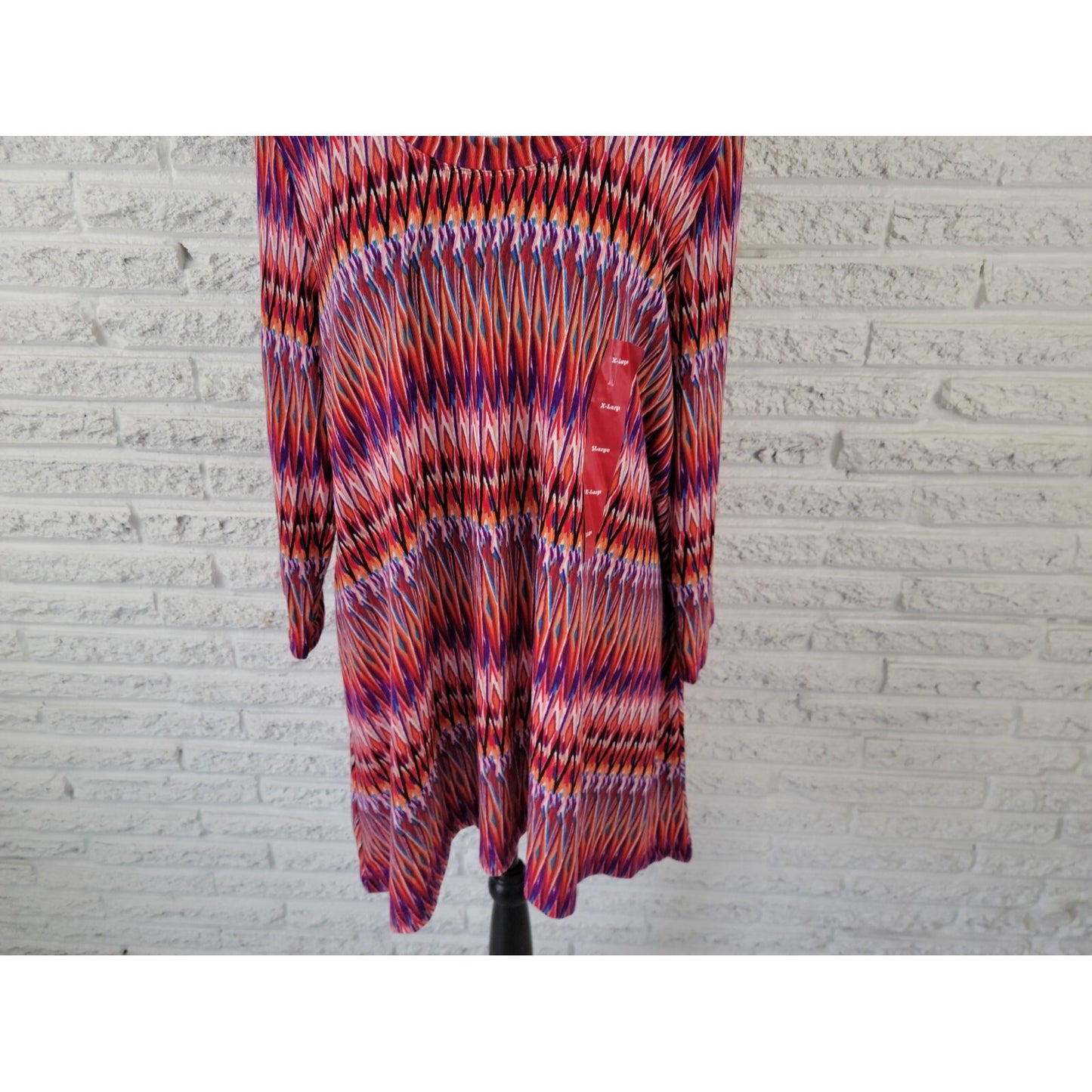 Premise Women's XL Red Geometric Tunic Blouse Top 3/4 Sleeve Pullover Round Neck