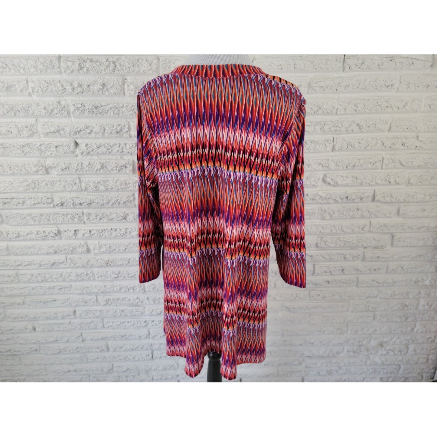 Premise Women's XL Red Geometric Tunic Blouse Top 3/4 Sleeve Pullover Round Neck