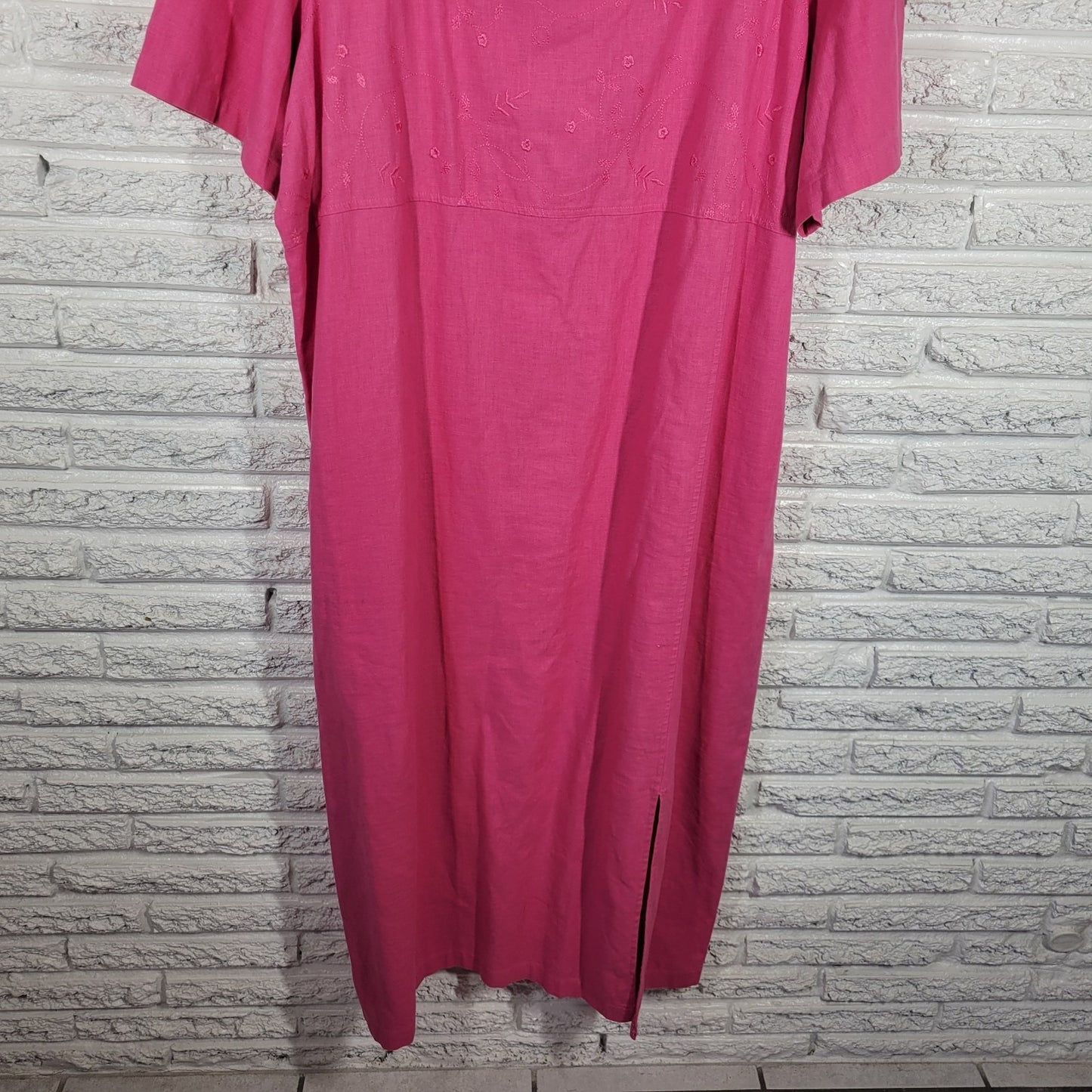 Original Ty Wear 3X Plus Size Pink Linen Cotton Dress Embroidered Midi Side Slit