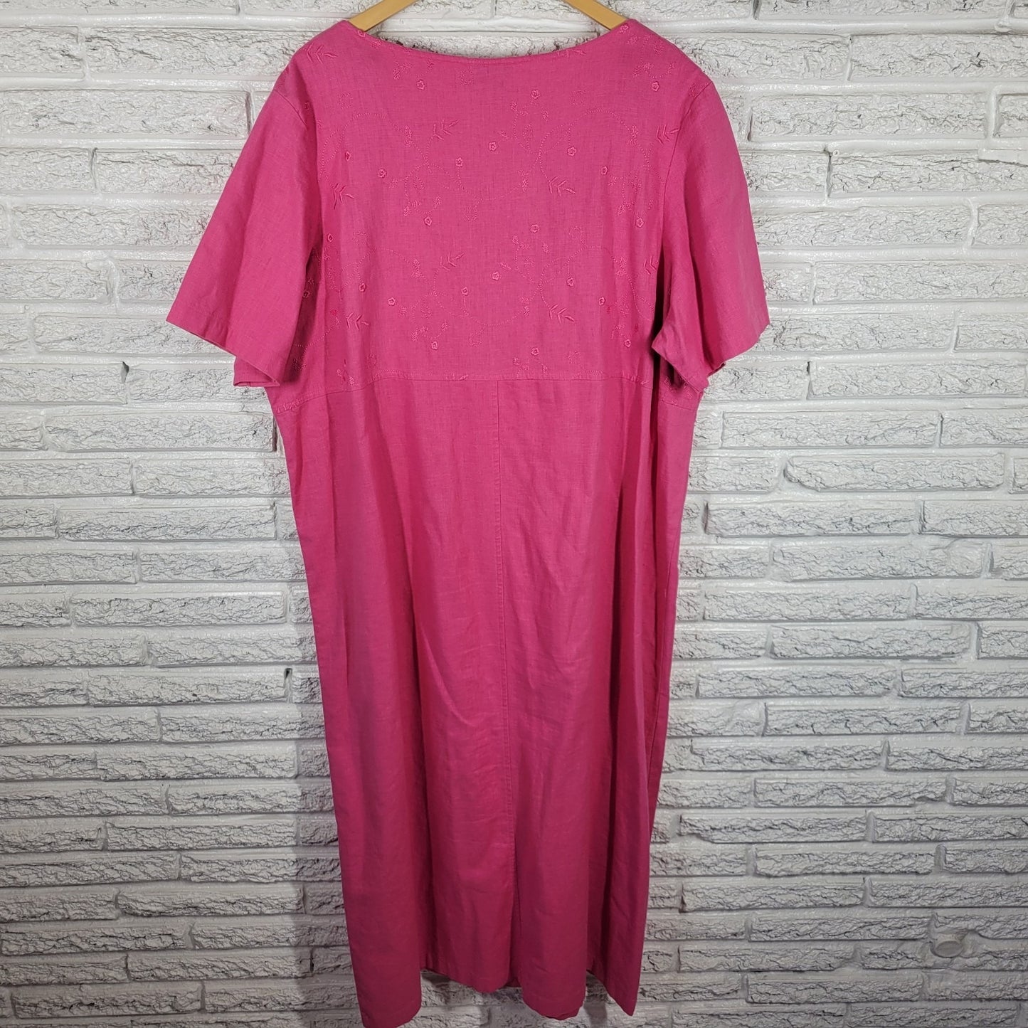Original Ty Wear 3X Plus Size Pink Linen Cotton Dress Embroidered Midi Side Slit