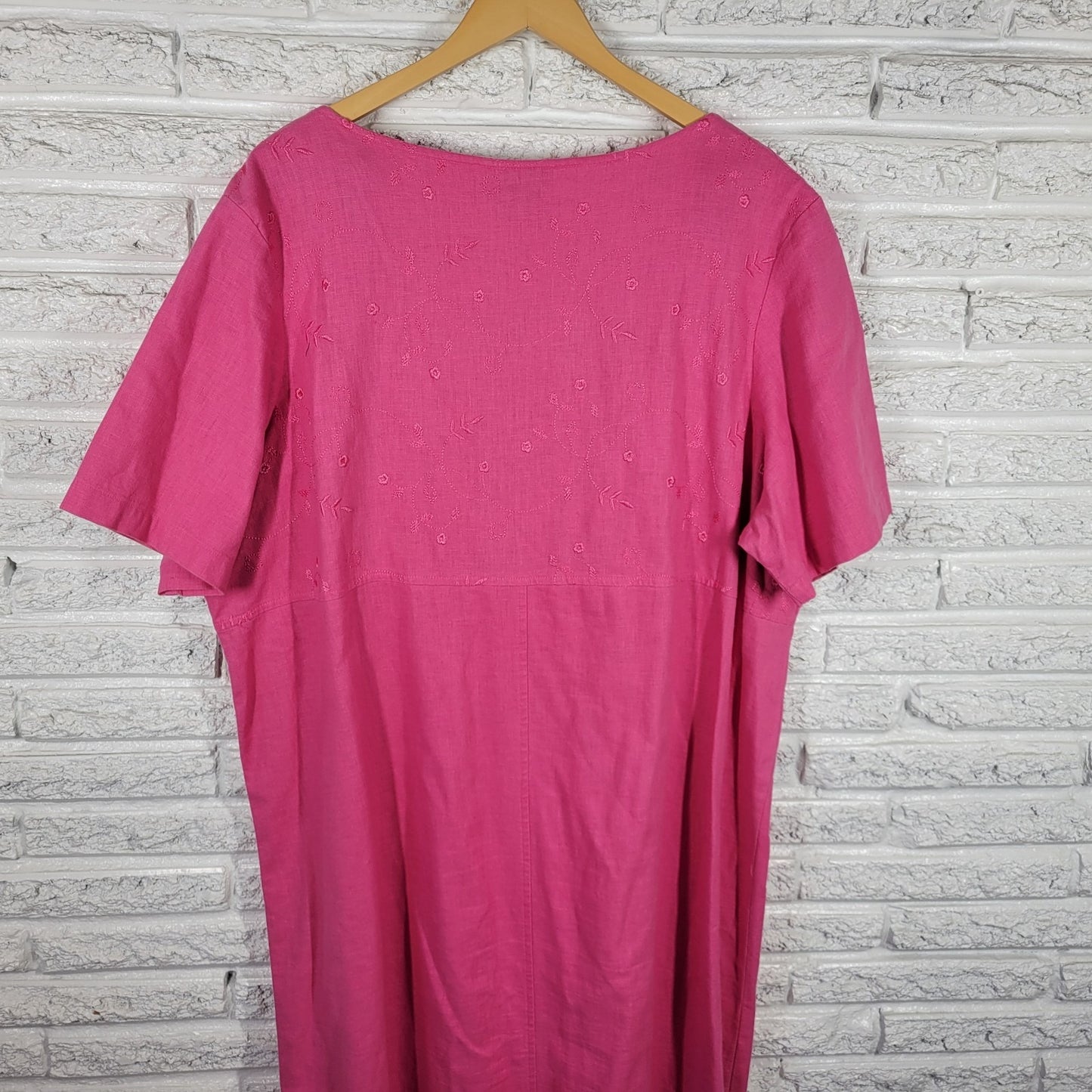 Original Ty Wear 3X Plus Size Pink Linen Cotton Dress Embroidered Midi Side Slit