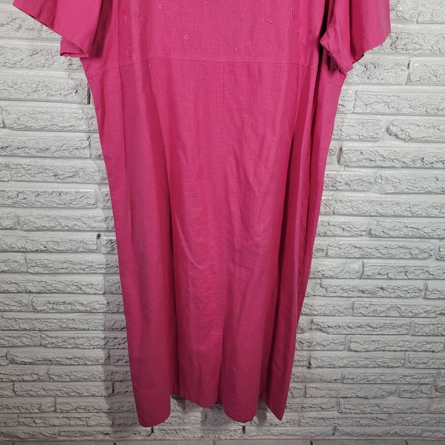 Original Ty Wear 3X Plus Size Pink Linen Cotton Dress Embroidered Midi Side Slit