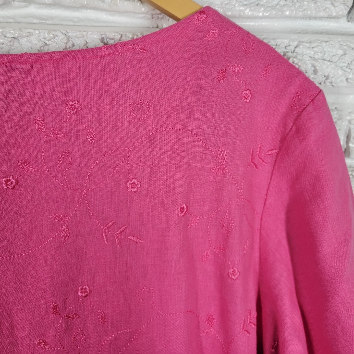 Original Ty Wear 3X Plus Size Pink Linen Cotton Dress Embroidered Midi Side Slit