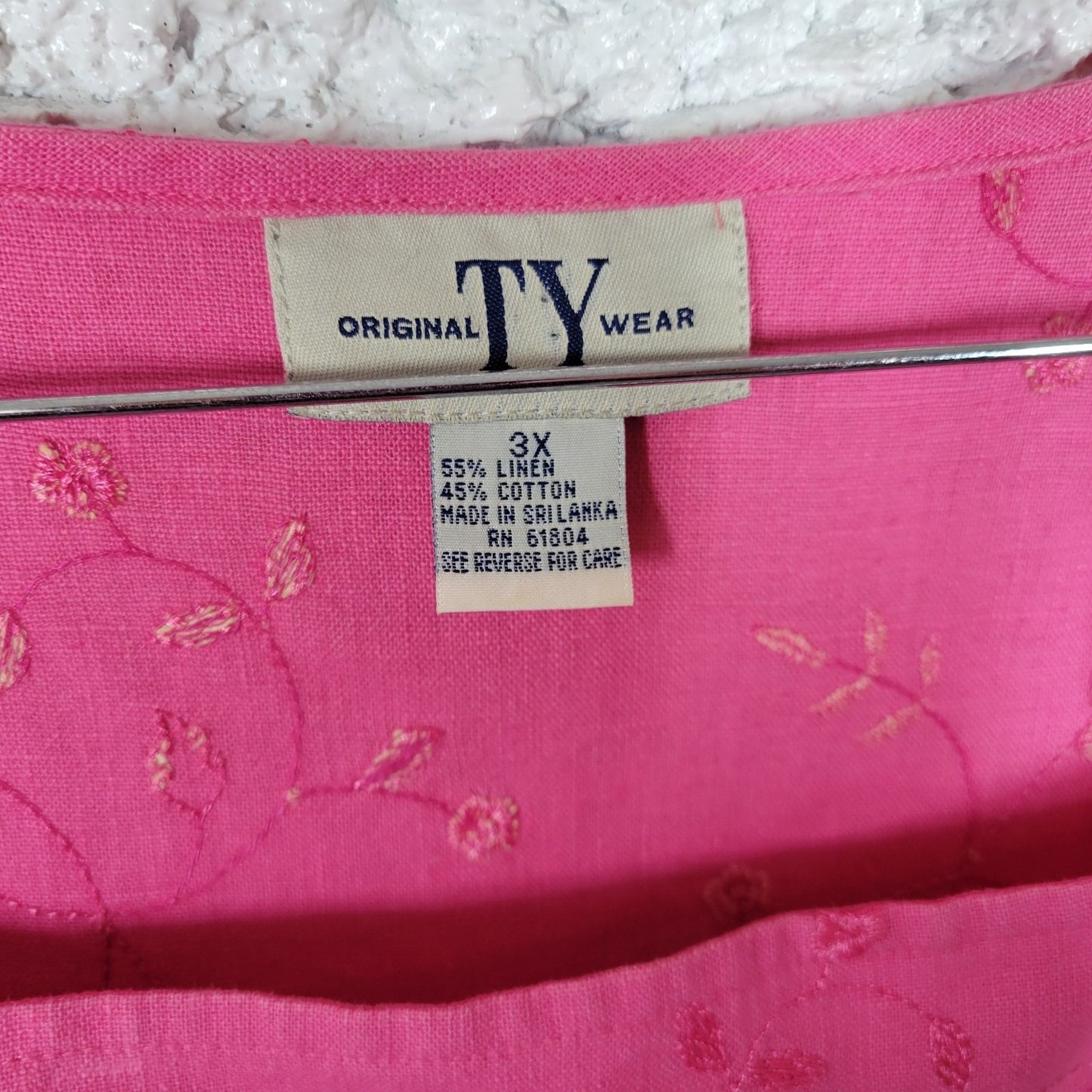 Original Ty Wear 3X Plus Size Pink Linen Cotton Dress Embroidered Midi Side Slit
