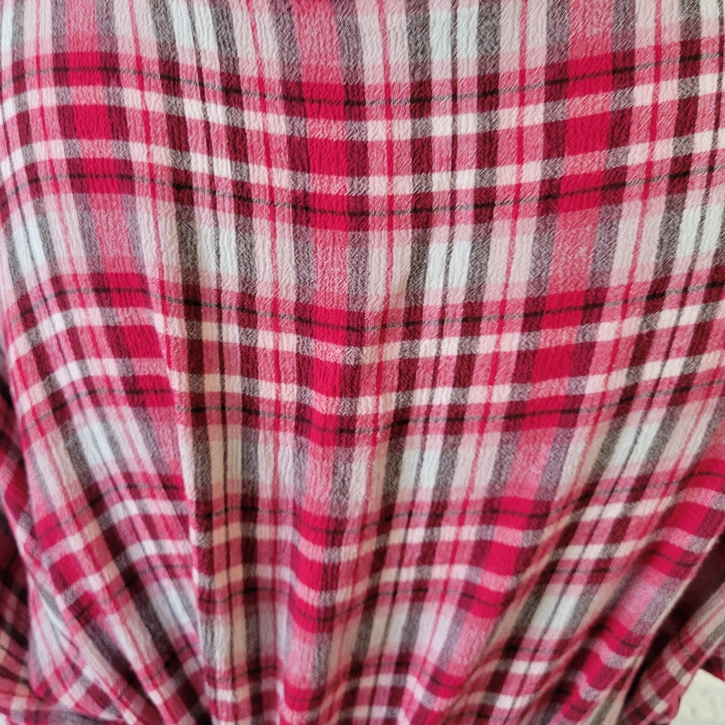 Lane Bryant Women Top 18 Plus Cap Sleeve Pink White Plaid Sash Comfy Lightweight