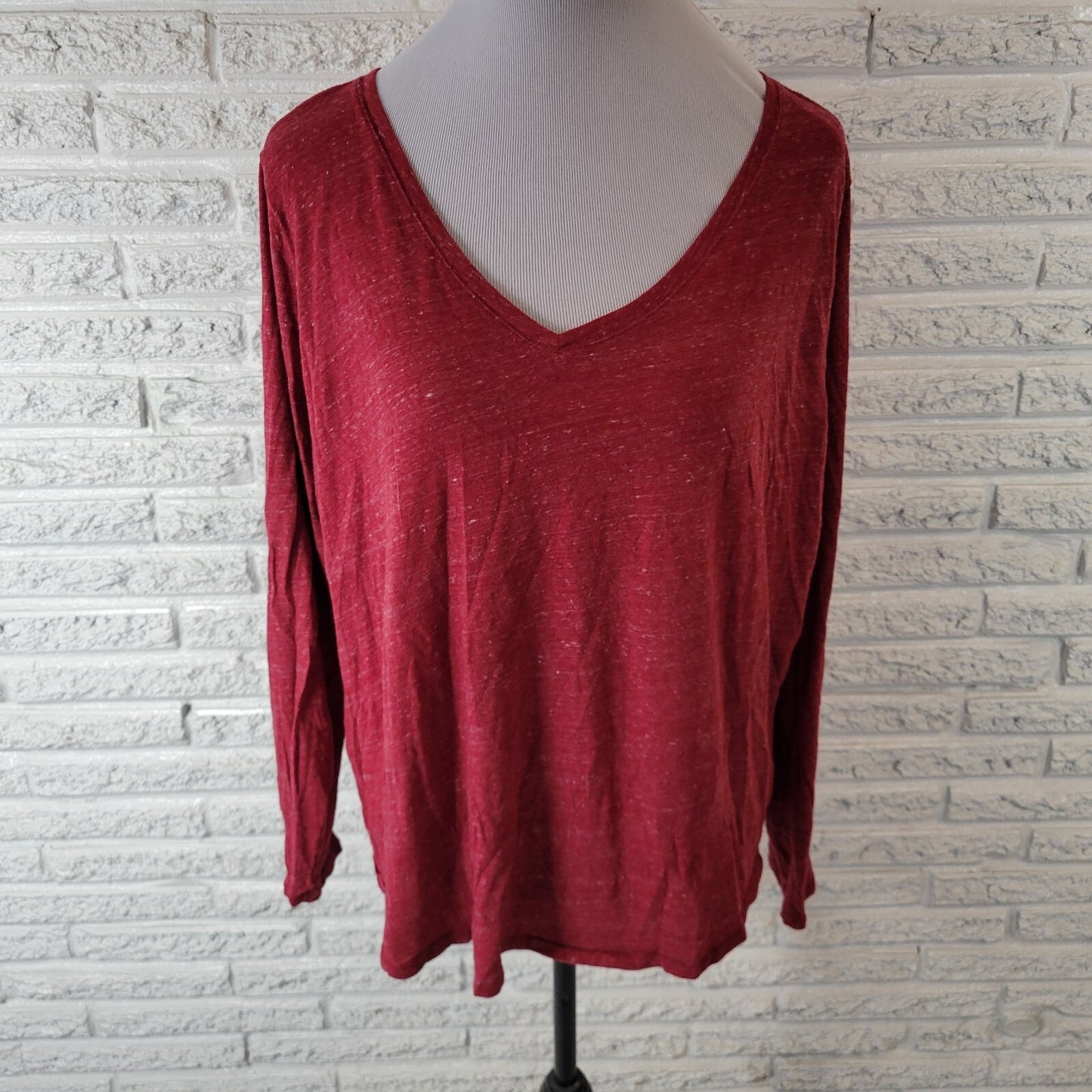 Sonoma Everyday Womens Top 1X Plus Tee Long Sleeve Red Cotton Blend Lightweight