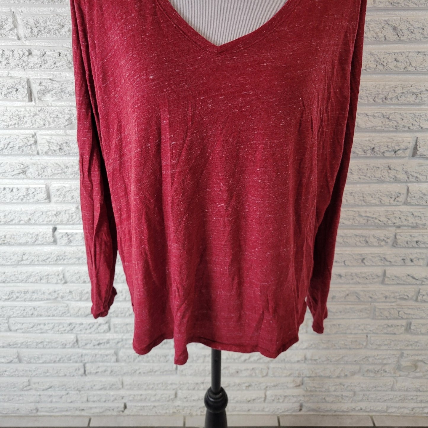 Sonoma Everyday Womens Top 1X Plus Tee Long Sleeve Red Cotton Blend Lightweight