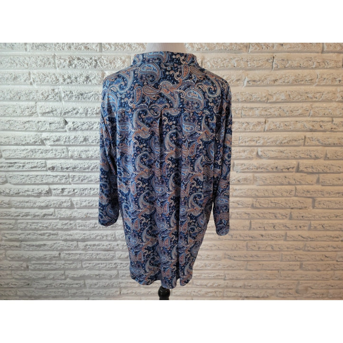 Womens Top 3XL Plus Tunic 3/4 Sleeve Blue Paisley Polyester Blend Asymmetric