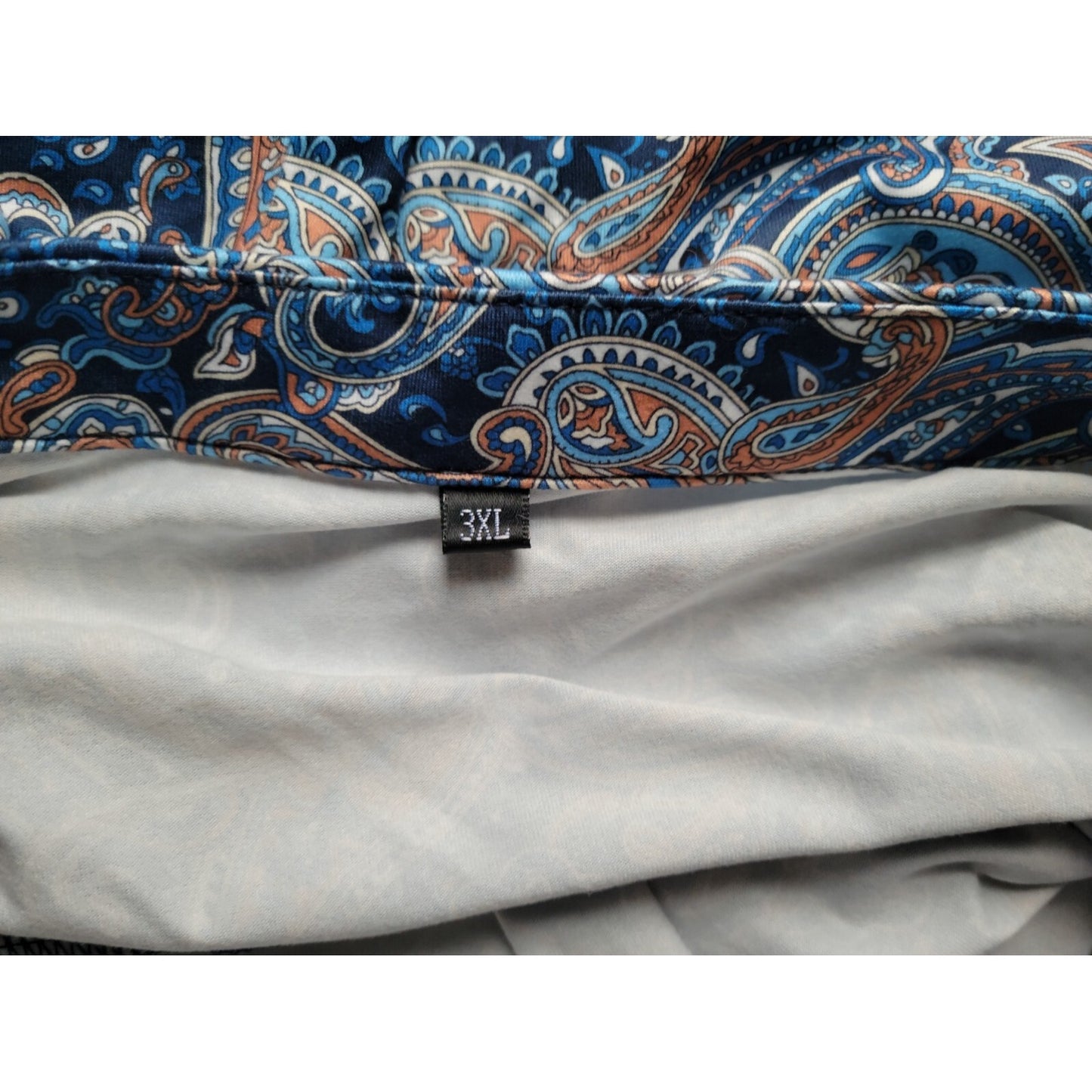 Womens Top 3XL Plus Tunic 3/4 Sleeve Blue Paisley Polyester Blend Asymmetric