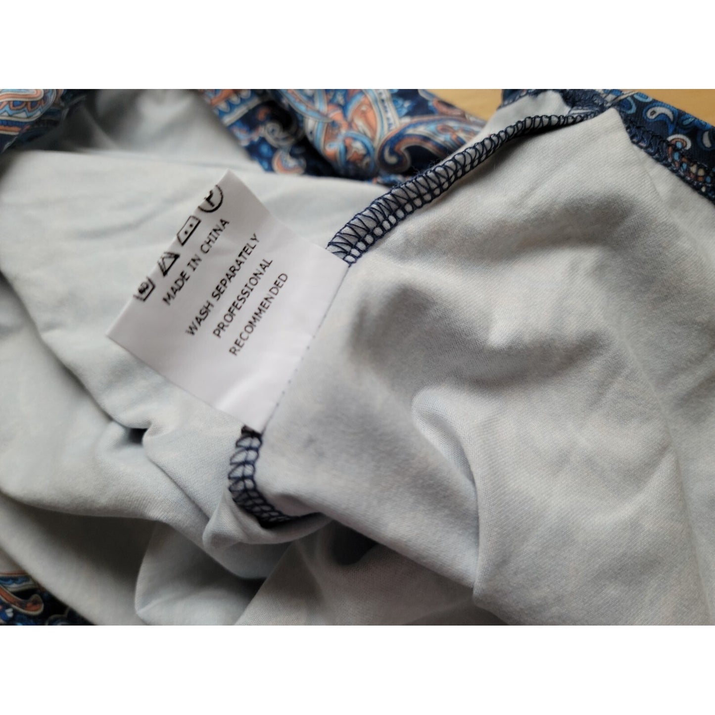 Womens Top 3XL Plus Tunic 3/4 Sleeve Blue Paisley Polyester Blend Asymmetric