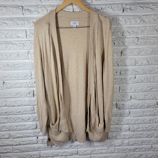 Croft Barrow Womens Sweater 1X Open Knit Beige Pockets Lightweight Cotton Blend