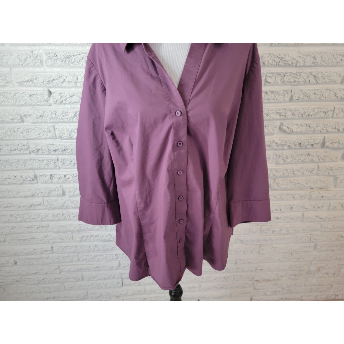 Worthington Women Shirt 3X Plus 3/4 Sleeve Collar Button Up Purple Lightweight